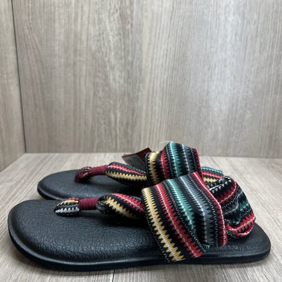 Sanuk Yoga Sling Thong Sandals Women 6 Stretch Slingback Tribal Print Multicolor - Picture 2 of 10